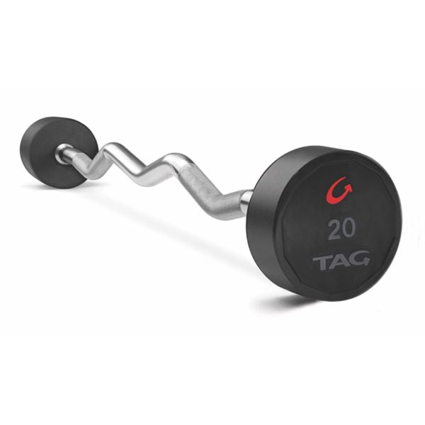 TAG Premium Ultrathane Fixed Barbells with EZ Curl handle Set 20-110lbs (10 bars)