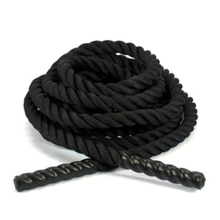 Load image into Gallery viewer, Black PolyDacron Battle Rope | 10lb &amp; 20lb pair of Rubber HEX Dumbbells | 15 &amp; 25lb Rubber Encased Kettlebells | Deluxe Yoga Mat