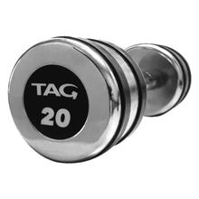 Load image into Gallery viewer, TAG Satin Chrome Beauty Bell Complete Set 2.5-25lbs (10 pairs)