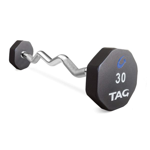 TAG 8 Sided Virgin Rubber Fixed Barbells with EZ Curl Handle Complete Set 20-110lbs (10 bars)