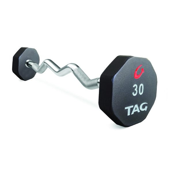 TAG 8 Sided Urethane Fixed Barbells with EZ Curl Handle Complete Set 20-110lbs (10 bars)